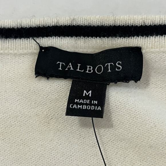 Talbots Womens Knit Sweater Sz M Striped Bows Puff Cottage Capsule Nautical Soft - Picture 3 of 8